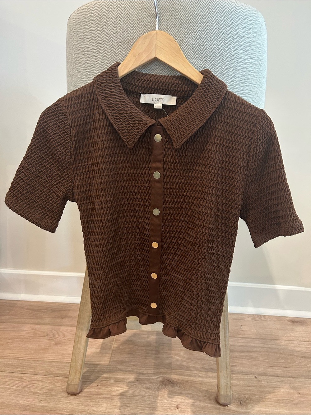 LOFT Brown Textured Faux Button-Down Top